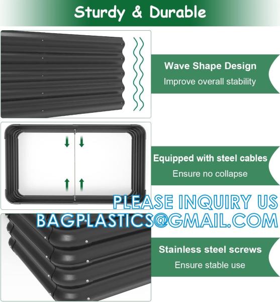 Planter Boxs, Garden Boxes, Galvanized Steel Raised Garden Bed Kit Planter Raised Box With Safety Rubber Edging Strip