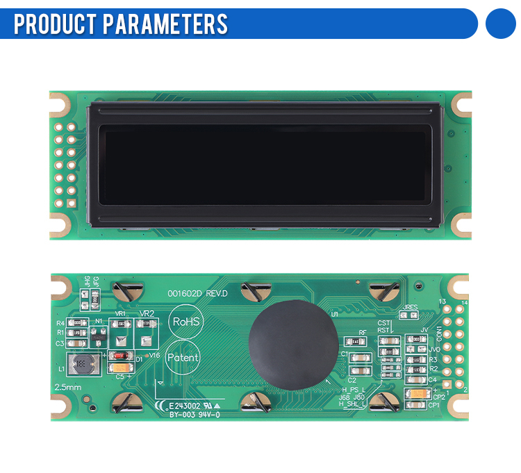 OLED001602D Black Film, 16x2 Character OLED LCD Display, WS0010 Controller, Parallel Port, 85x30x10mm Outline Dimension,
Working Temperature -40+80 Display