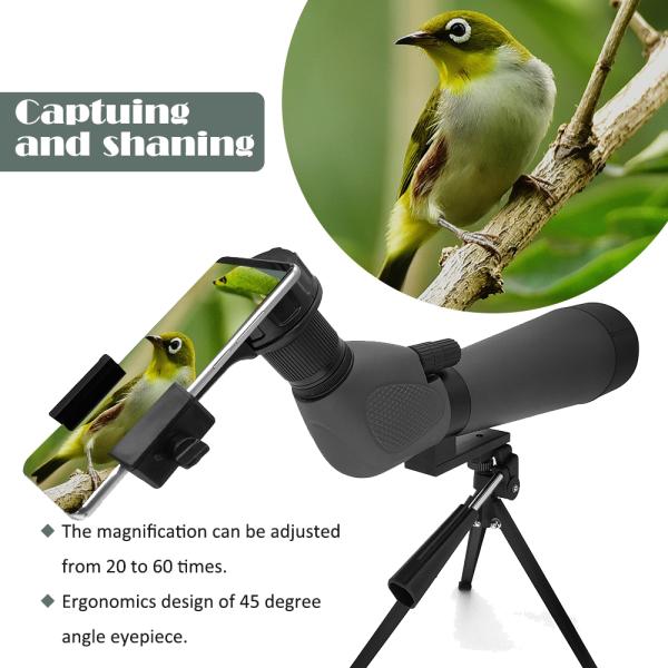Dual Focus 20x60x80 IPX7 Birding Spotting Scope Weather Resistant
