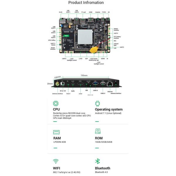B03 коробка медиа-проигрывателя FCC 1080P Wifi USB2.0 RK3399 HD