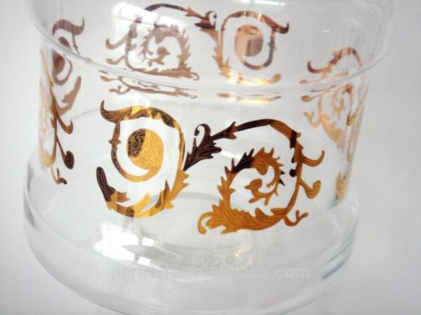 Large Footed Glass Storage Jars With Gold Decoration Decal