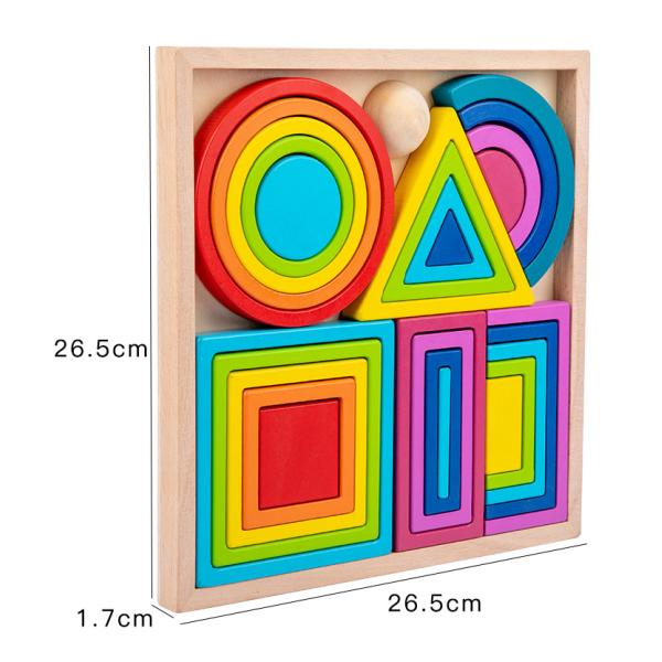 Wooden Montessori Baby Developmental Toys Art Geometric Creative Puzzle Rainbow