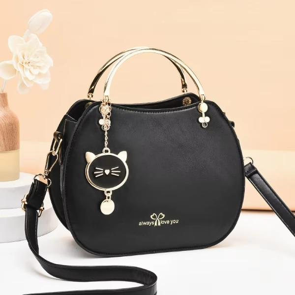 Trendy Single Shoulder Women's Handbag with Cat Pendant and Zipper Closure