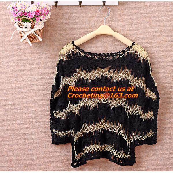 Women Hand Crocheted Batwing Sleeve Sweater, Cover up, pull over, Garment with hat, appare