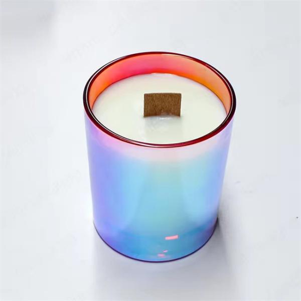 Vaso de velas iridescentes de vidro âmbar de parede dupla preto-branco gelado Luxo vidro de cor arco-íris
