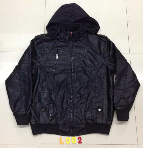 L002 Men's black pu jacket coat stock