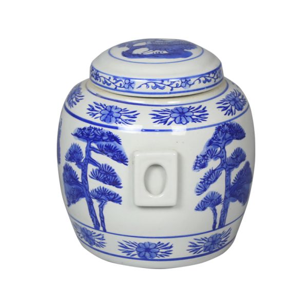 Traditional Blue And White Ceramics Memorial Urn Adult Size Landscape Design