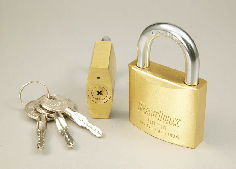 BRASS PADLOCK WITH CROSSED KEY