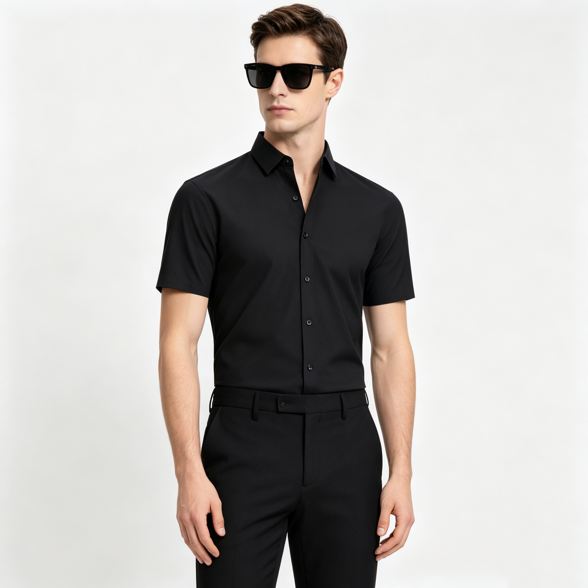 Slim Fit Mens Long Sleeved Shirt Wrinkle Resistant 4 Way Stretch Button Down Shirt