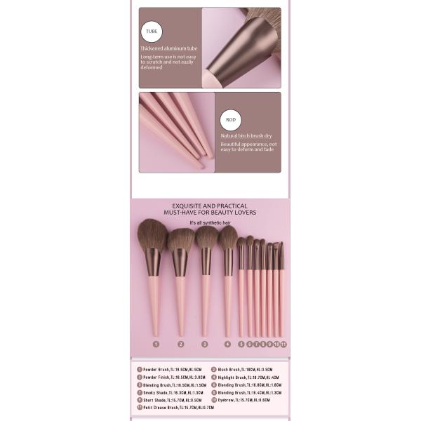 Vegan Brushes Travel Makeup Brushes Set Synthetic Hair Makeup Set Pink 11pcs