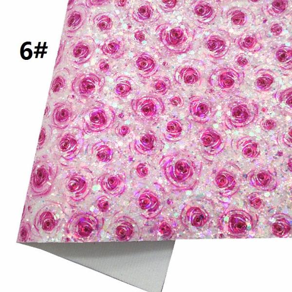 Pink 100% PU Leather Printed Gretel Rose Flower Polyurethane Imitation Leather