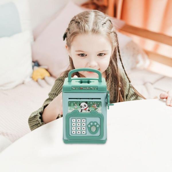 kids educational financial customs atm password put credit cards piggy bank blue color mini electronic safe