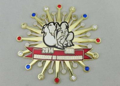 65mm Gold Plating Enamel Medal Imitation Hard Enamel , Fake Stone Melted