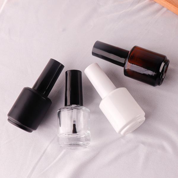 2025 Empty 8ml 15ml Brown Glass Round Nail Polish Bottles With Cap and Fan Brush for Nail Art Hot Stamping Graphic Design