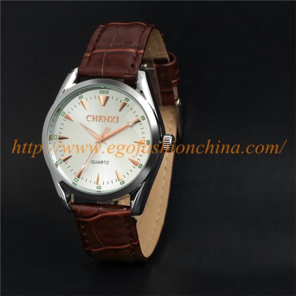 E Go Fashion 006A Stainless Steel Quartz Watch Genuine Leather Strap Watches Unisex Man