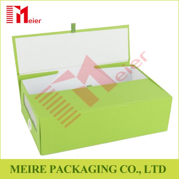 Green color Foldable Box Folding Boxes supplier with two door open and ribbon push