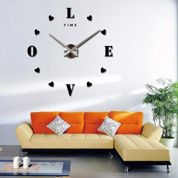 Love Letter Self-adhensive Wall Stickers Unique Modern Wall Clocks Acrylic Mirror Custom Wall Clock