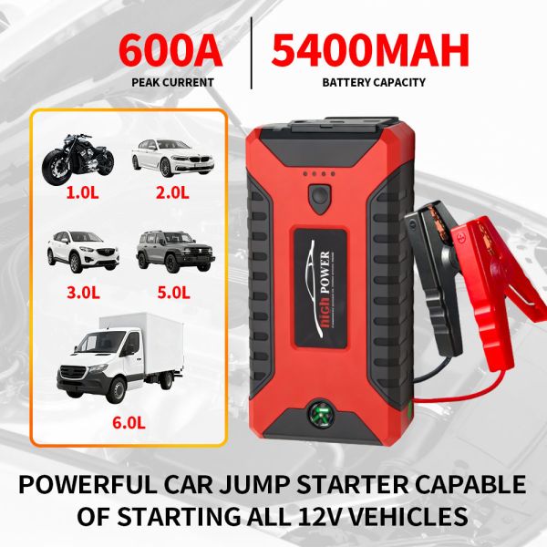 5400mAh Automobile 2 In 1 Jump Starter With Air Compressor 300A - 600A Portable Car Battery Charger Jump Starter SmartRechargeable Jump Starter + LED Light, Warning Light, SOS & MultifunctionEmergency