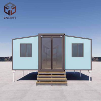 Casa de contêineres de asa dupla com varanda Plywood Flooring Rock Wool Sandwich Panel