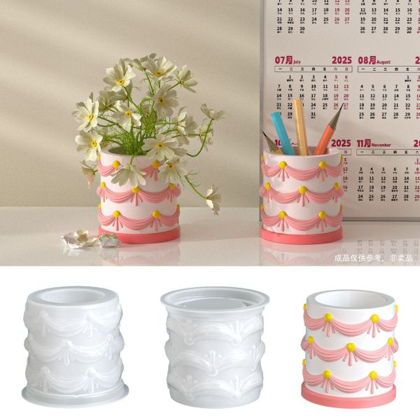Circular aromatherapy gypsum relief lace ribbon storage jar silicone mold DIY candle cup decoration mold