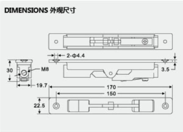 Aluminum Profile Door Flush Bolt Lock No Noise For Sliding Door Accessories