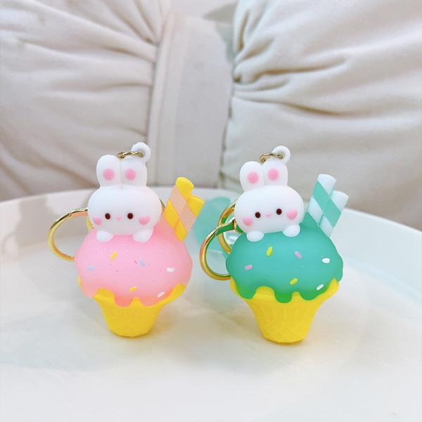 Ice Cream Cute Rabbit Keychain Charms Silicone Stationery Style Purse Handbag Charms