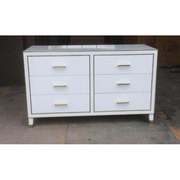 White High Gloss Hotel Room Dresser 6 Drawers With Metal Strip , PU Lacquer Paint