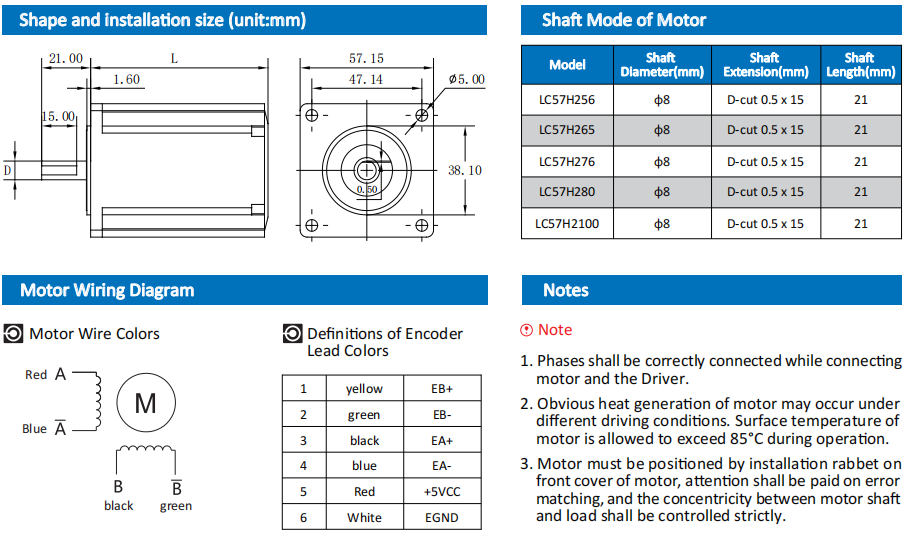 Lichuan Nema 23 Closed Loop 1000rpm 2.0n.M 4.0A DC24V-50V 2 Phase LCDA606S+LC57H276