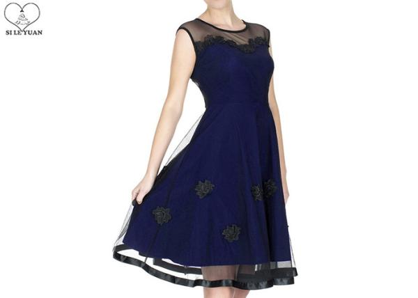 Short Navy Blue Bridesmaid Dresses Satin Lace Flower Two Layers Transparent Tulle