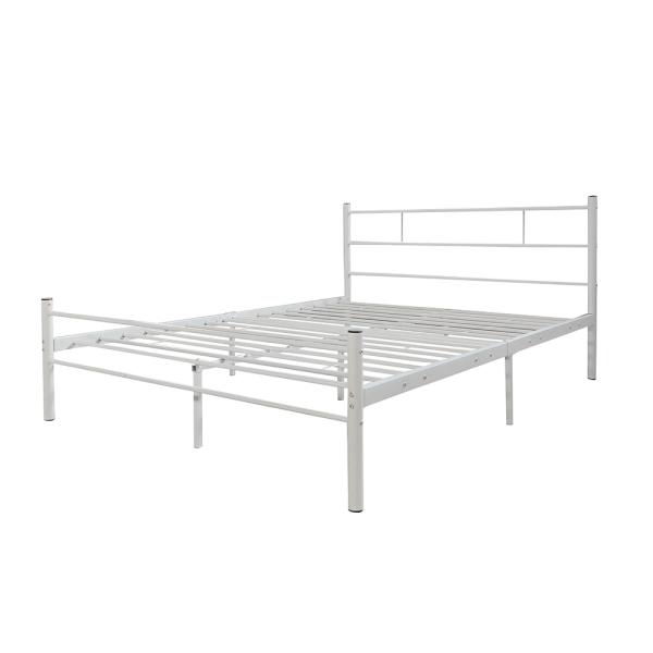 Queen Size Metal Pipe Bed Safety Stability White Wrought Iron Material