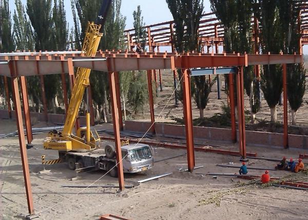 Structural Steel Frame Building , Large Span Prefabricated Metal Workshop Building