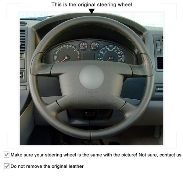 VW Caddy 2003-2006 Caravelle 2003-2009 Transporter T5 2006 Hand Sewing Black Thread Steering Wheel Cover