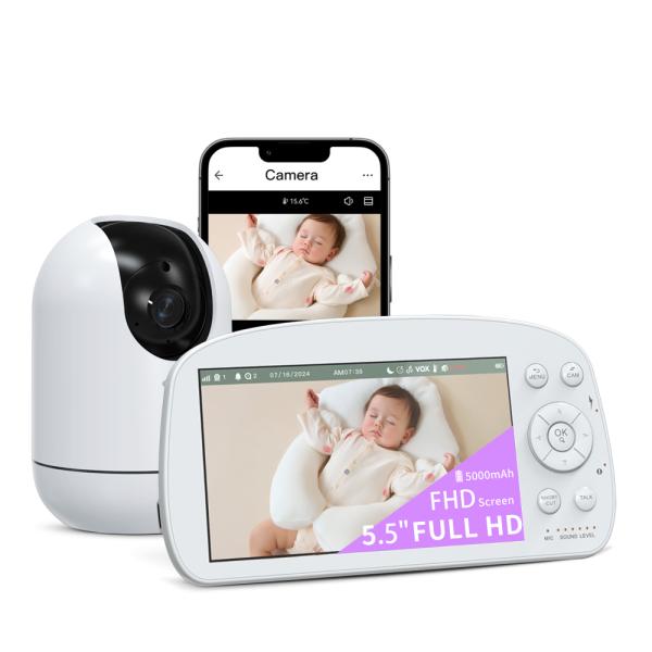 5.5 pulgadas de video monitor de bebé Ips pantalla dividida red inalámbrica Smart alarma CCTV PTZ cámara Fhd Wifi 2.4Ghz Seguridad en el hogar