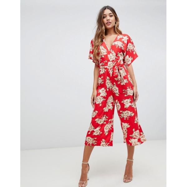custom make V neck tie waist floral jumpsuit for girls