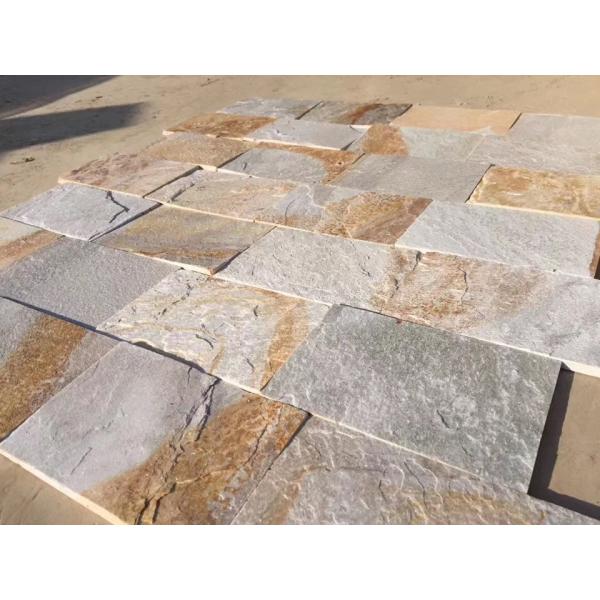 Natural slate culture stone sawn cut split China yellow beige color
