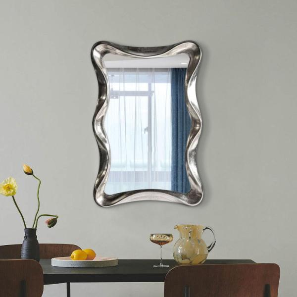 Wave Shape Wall Mounted Makeup Mirror Magnifying Silver Bathroom