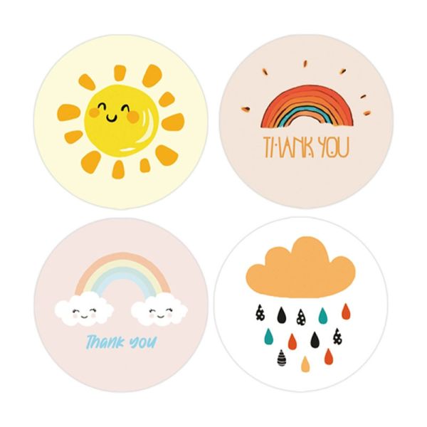Reusable Cute UV Round Gift Thank You Teacher Labels Sun Rainbow Cloud Design