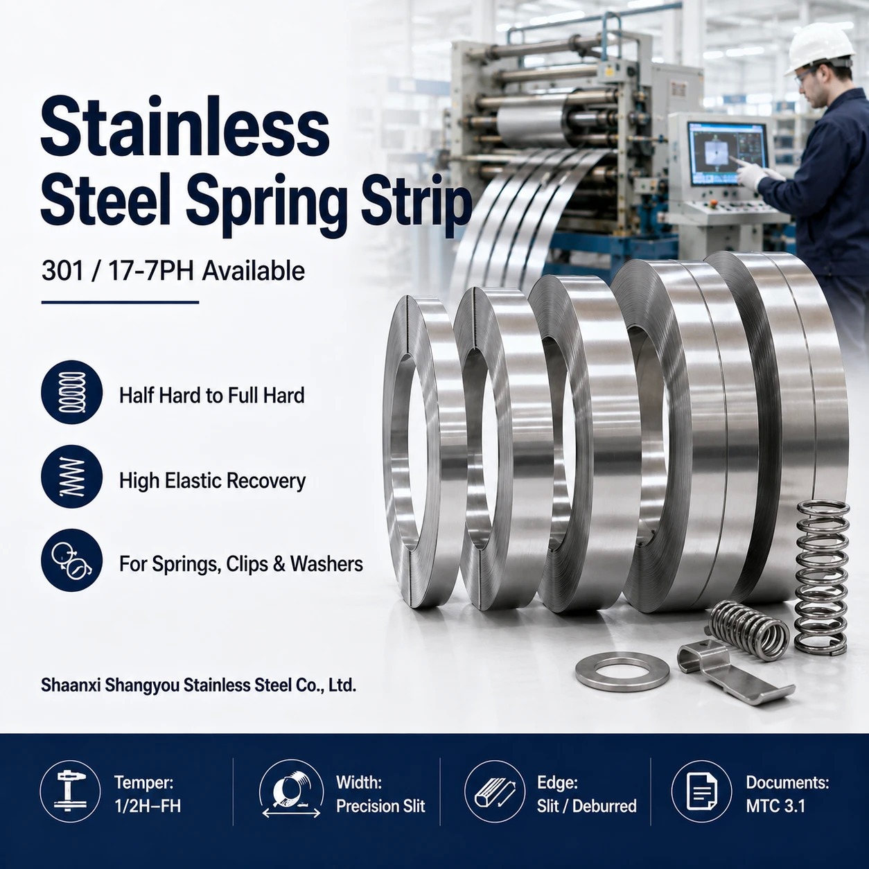 Stainless Steel Spring Strip in Half Hard and Full Hard Temper
