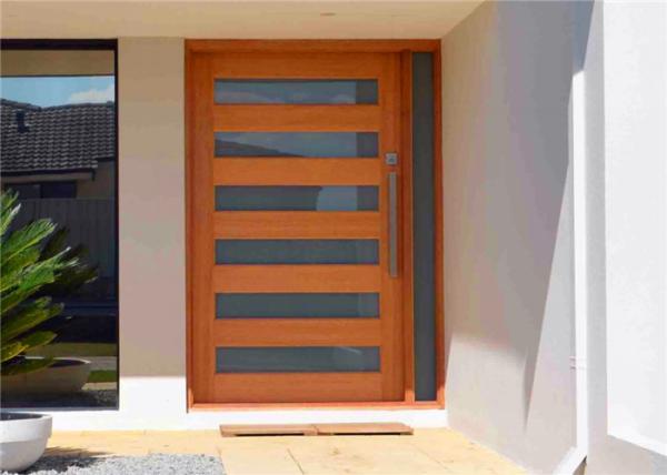 Exterior Solid Wood Door Front Entry Inswing / Outswing Opening With Sidelites Open Door