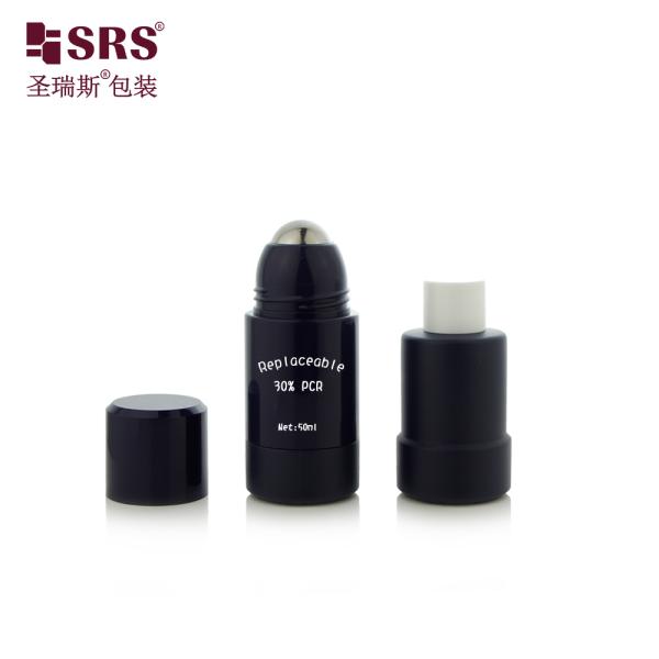 RPPE 50ml 75ml Black Injection Color PP PCR Glossy Empty Roll On Bottle For Antiperspirant