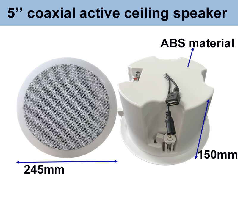 15V/2A ABS Ceiling Coaxial Active Speaker 5 Inch 2*30W Bluetooth USB