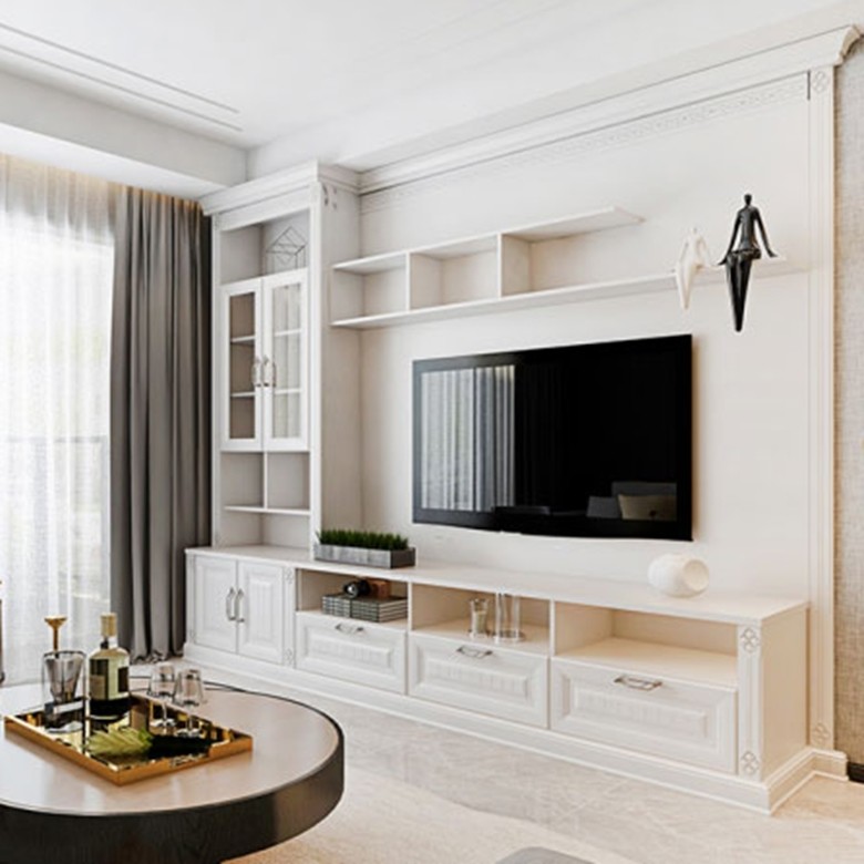 Clean Lines Whole Wall Storage Cabinet for Living Room Furniture Modern Shaker Style TV