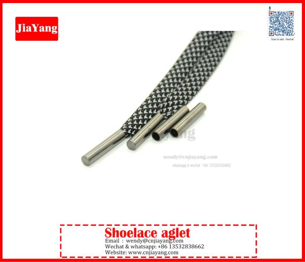 Jiayang nickle black color plated round flat metal aglets tips for shoelaces