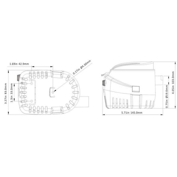 Pompe de cale marine submersible automatique Rule 600-1100GPH 12V 24V 1.6A