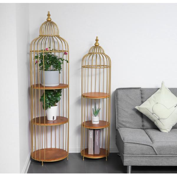 Birdcage 5 Tier Flower Pot Stand , Gold Wrought Iron Flower Stand