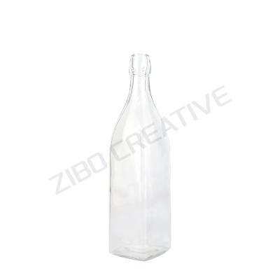 1000ml Flint Square Glass Water Bottle Swing Top For Juice 650g CY-805
