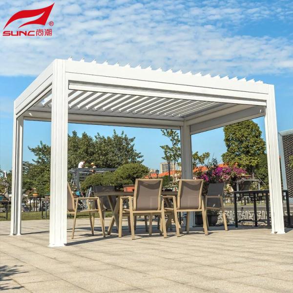 Jardim de alumínio controlado remotamente Pergola à prova de água e vento Gazebo ao ar livre