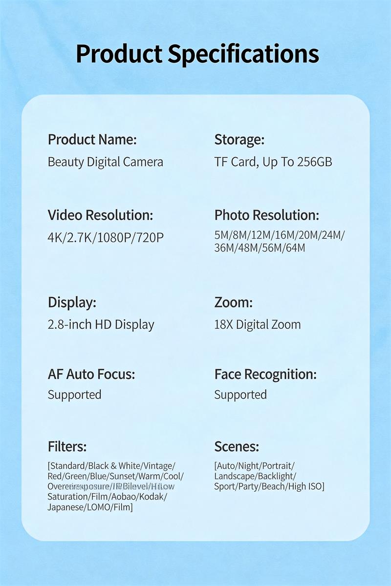 DLC G7-A Compact Digital Camera 5K Autofocus Camera with 2.8 Inch Screen Multiple Filters 18X Zoom Vlogging Camera for Travel