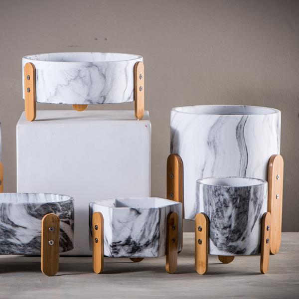 Плантаторы мраморных баков конкретные с баками бамбуковых баков Succulents баков завода столешницы стоек мини