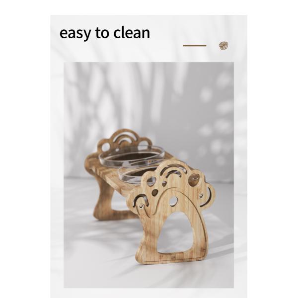 Commercial Buyer E-commerce Stores Elevated Wood Pets Feeder Holder with 2 Glass Bowls